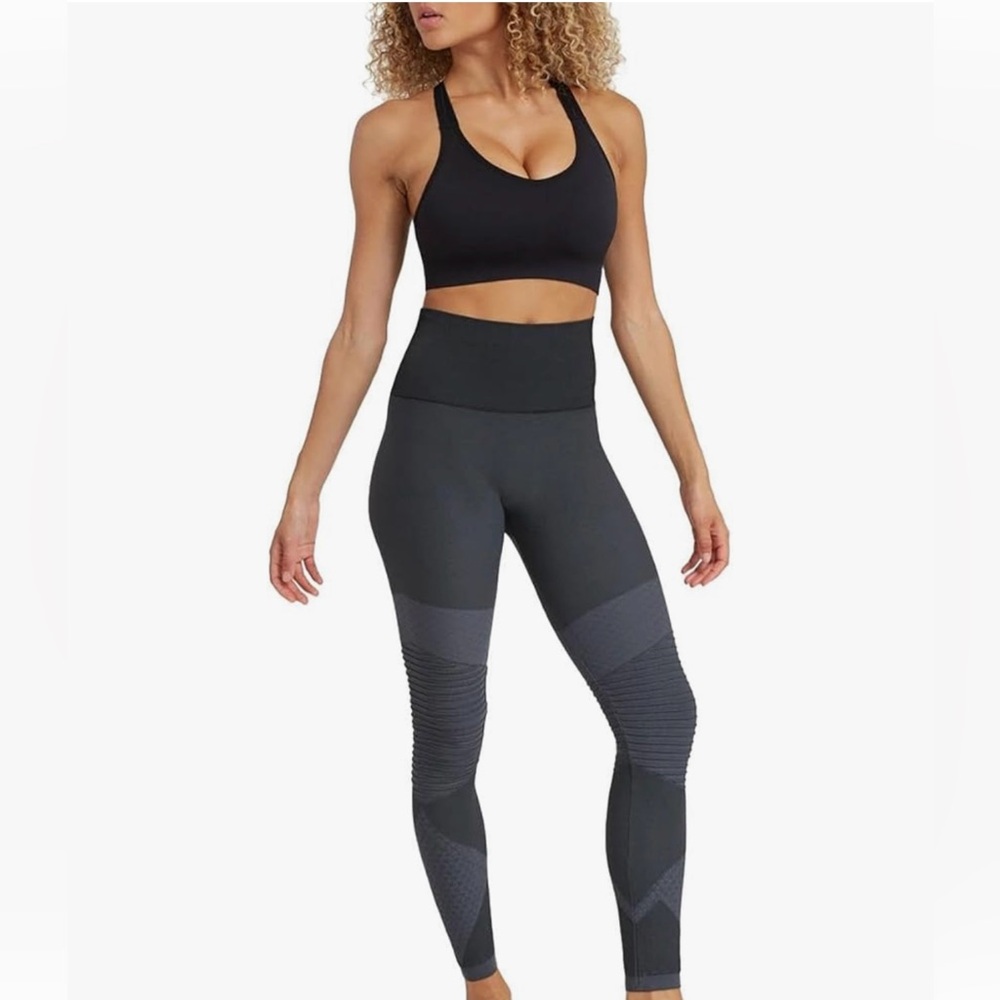 Black and blue Ribbed SPANX workout Leggings in XS